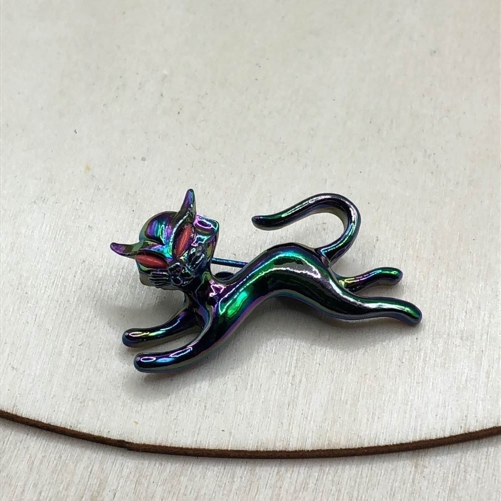Vintage Oil Spill Gloss Enamel Siamese Cat Brooch